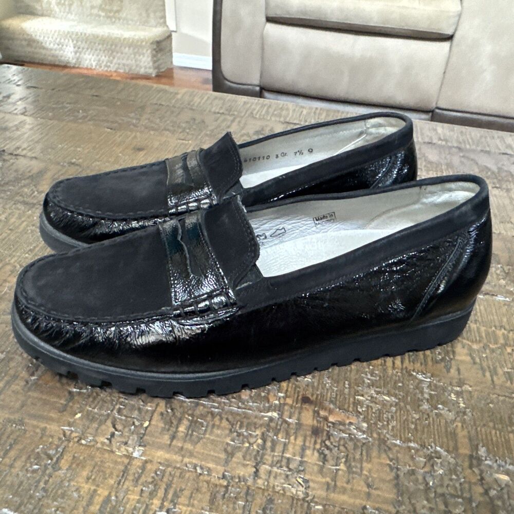 Waldlaufer Suede Patent Loafers Black US 9.5 - UK Sized 7.5 Womens